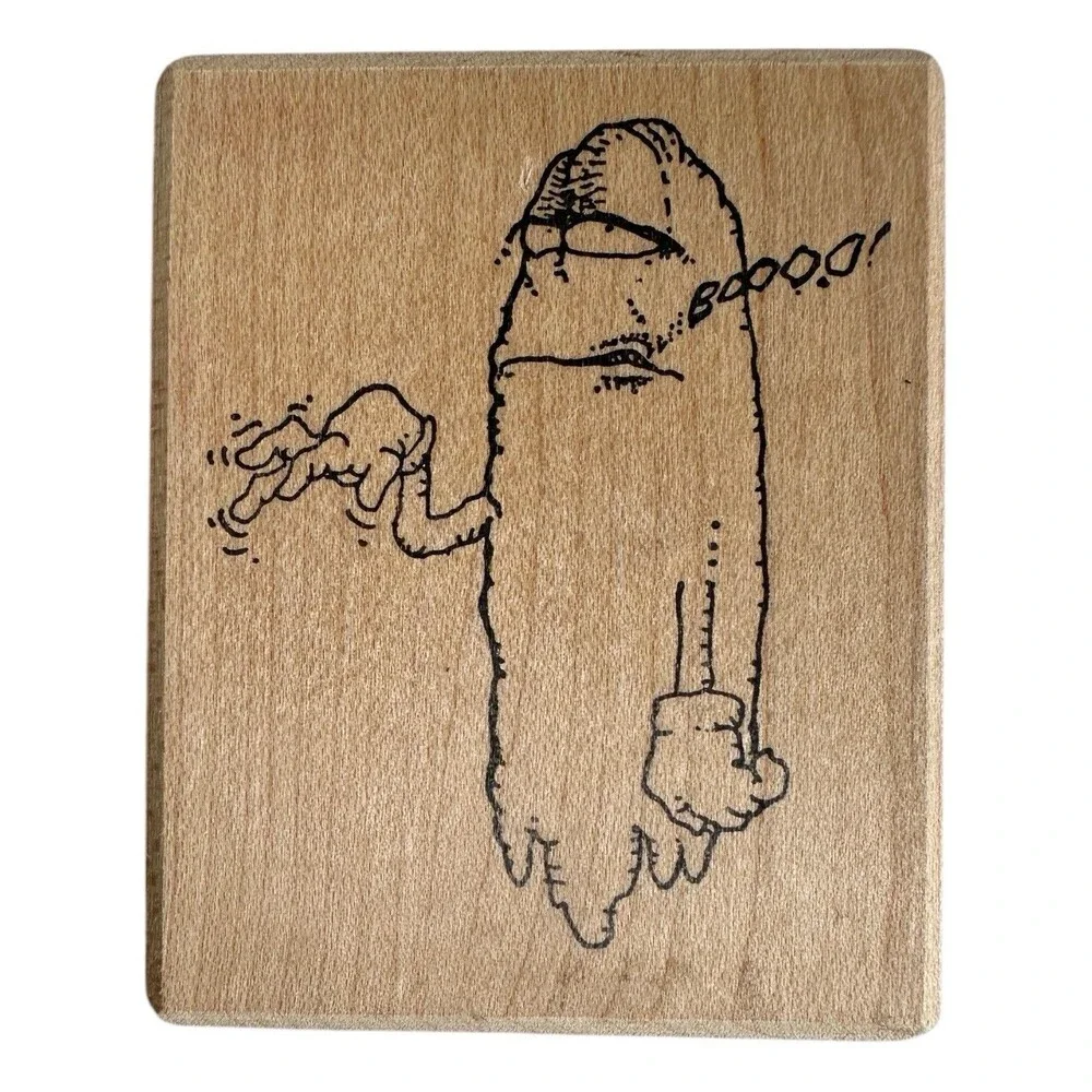 Vintage 1987 Stampa Barbara Rubber Stamp Halloween Boo Ghost Wood Mounted USA